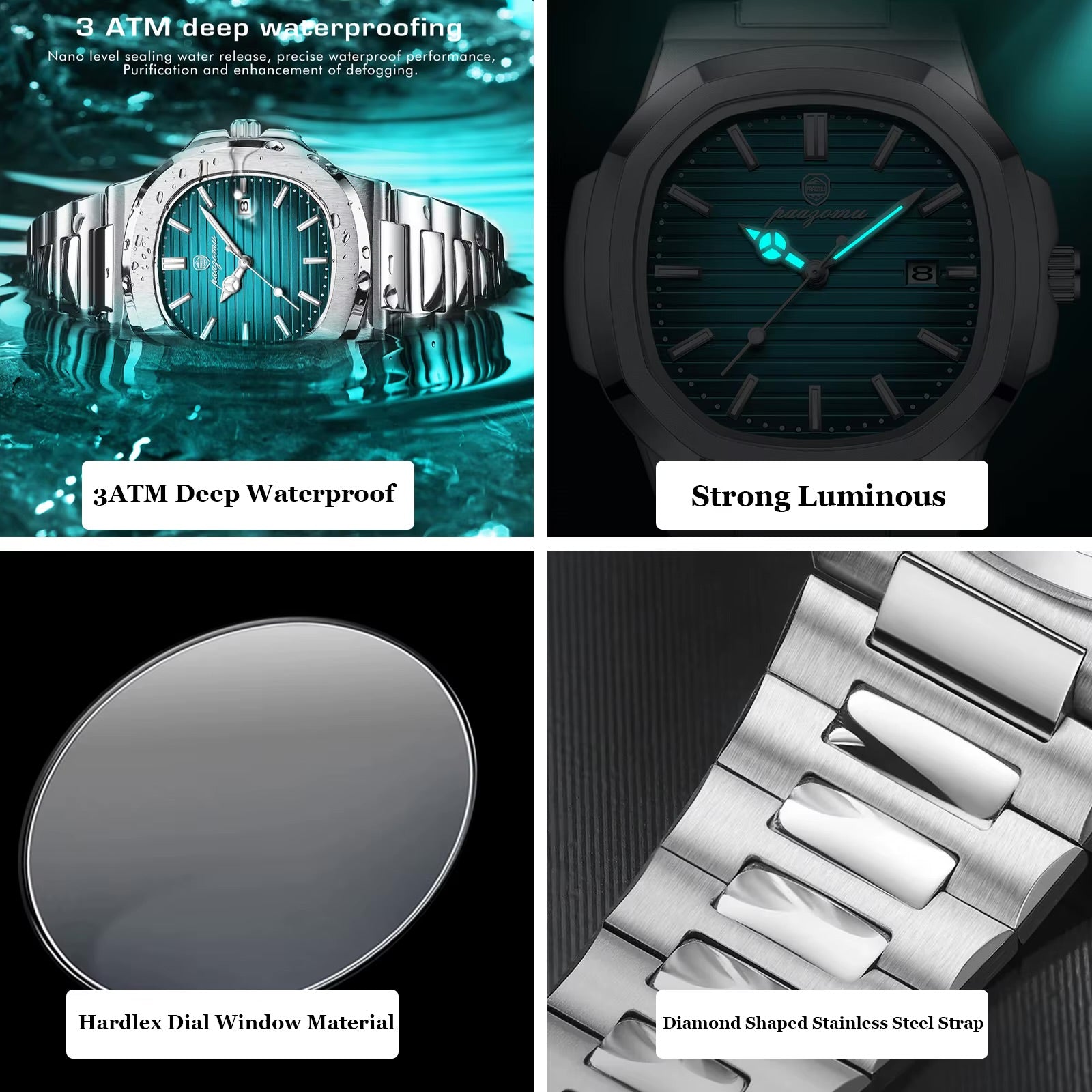 Reloj de lujo de negocios resistente al agua luminoso de acero inoxidable - Automaticprime