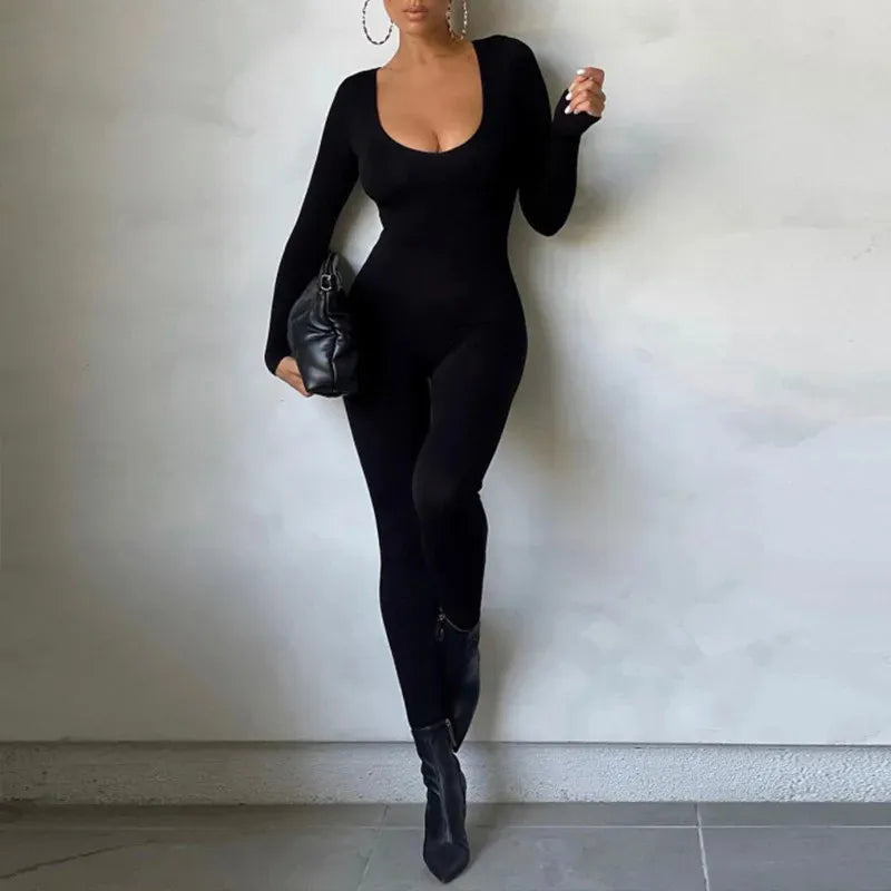 Mujer nuevo Otoño Invierno manga larga ceñido al cuerpo Sexy monos lisos moda - Automaticprime