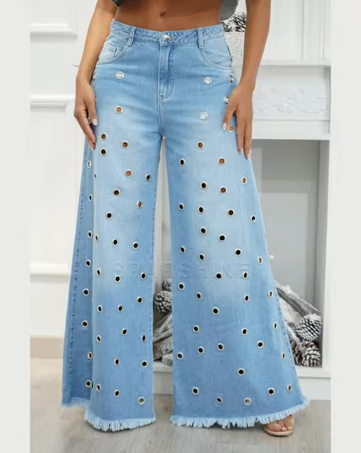Loose Palazzo Eyelets-Jeans - Automaticprime