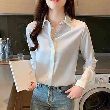 Camisas y blusas elegantes con acabado satinado y botones de manga larga para mujer - Automaticprime