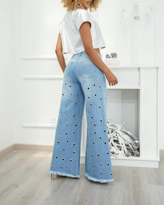 Loose Palazzo Eyelets-Jeans - Automaticprime