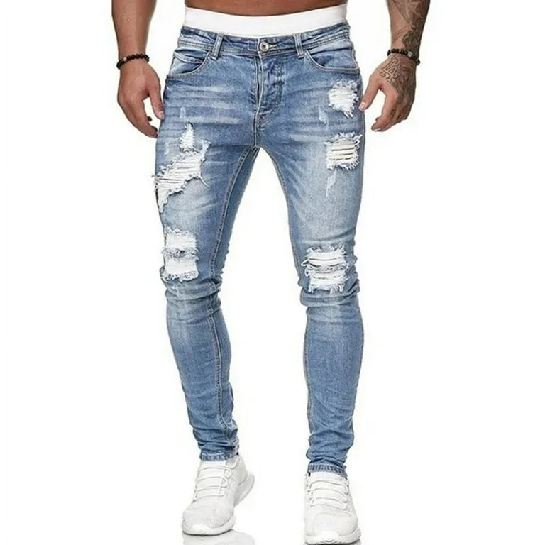 Moda Street Style Ripped Skinny Jeans Hombres Vintage - Automaticprime
