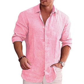 Camisa de manga larga de lino de algodón para hombre Estilo casual de color sólido