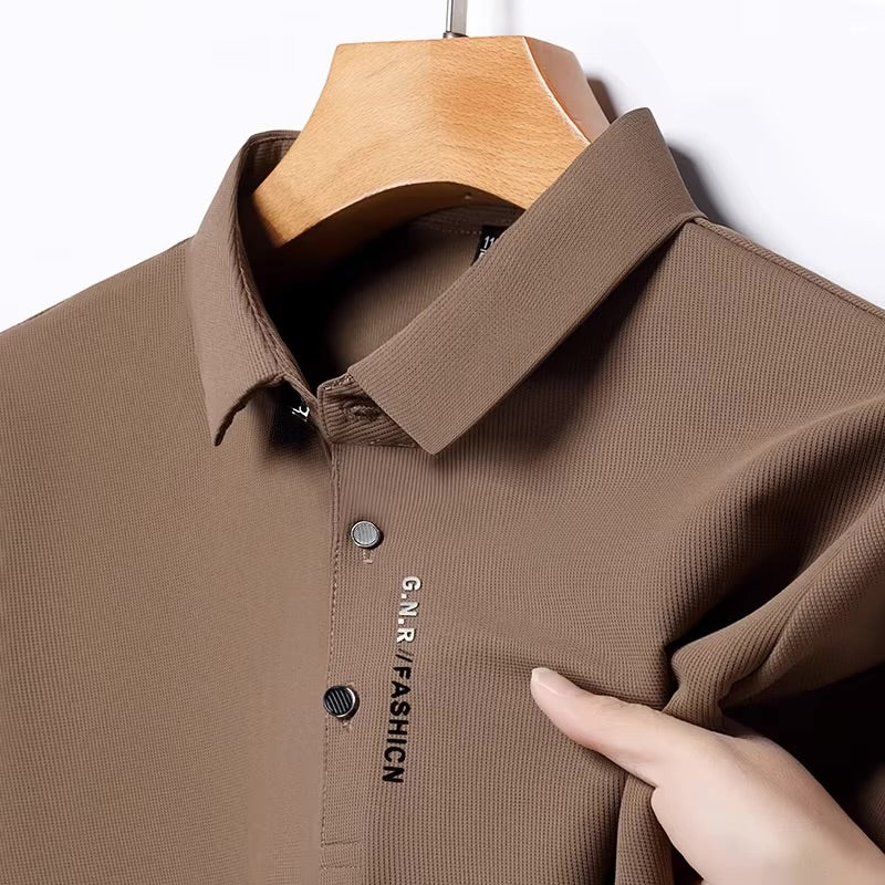 Nuevo POLO de manga corta de Color sólido para hombre, camiseta elástica transpirable y cómoda