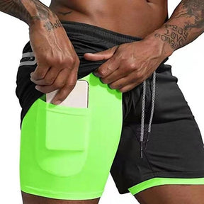 Ropa deportiva para hombre Pantalones cortos de gimnasio de verano 2 en 1 para correr de dos pisos