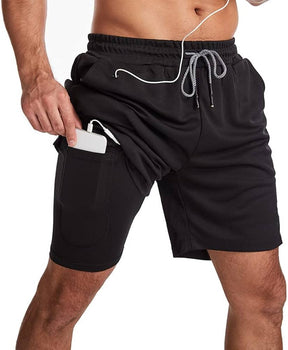 Ropa deportiva para hombre Pantalones cortos de gimnasio de verano 2 en 1 para correr de dos pisos