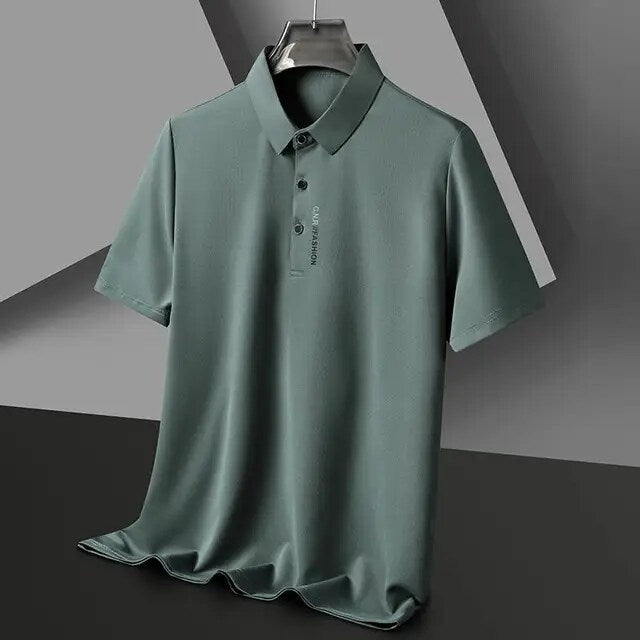 Nuevo POLO de manga corta de Color sólido para hombre, camiseta elástica transpirable y cómoda