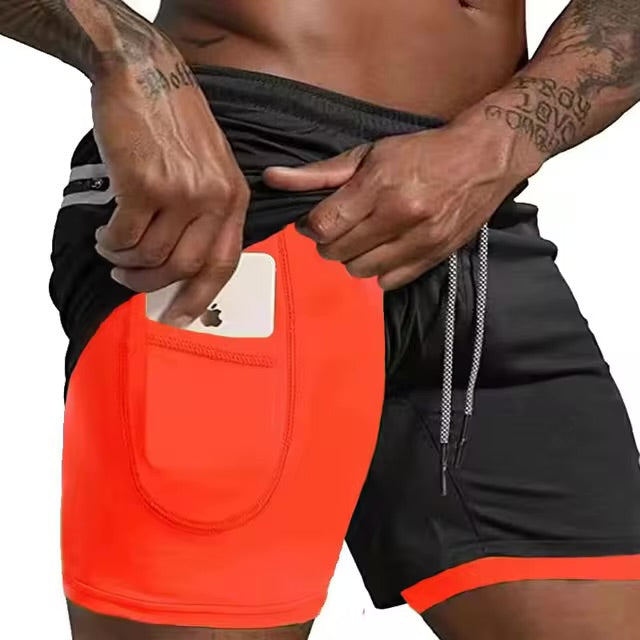 Ropa deportiva para hombre Pantalones cortos de gimnasio de verano 2 en 1 para correr de dos pisos