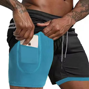 Ropa deportiva para hombre Pantalones cortos de gimnasio de verano 2 en 1 para correr de dos pisos