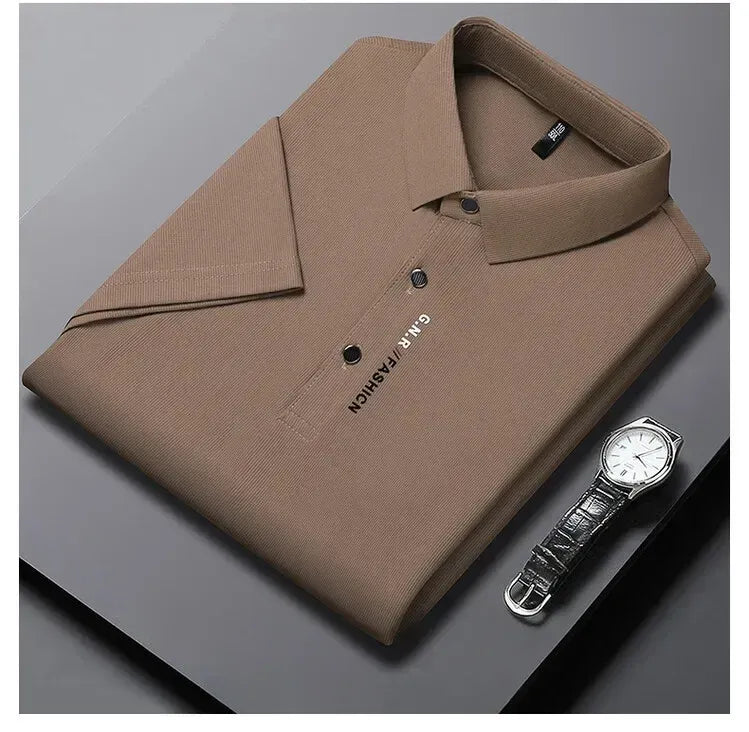 Nuevo POLO de manga corta de Color sólido para hombre, camiseta elástica transpirable y cómoda