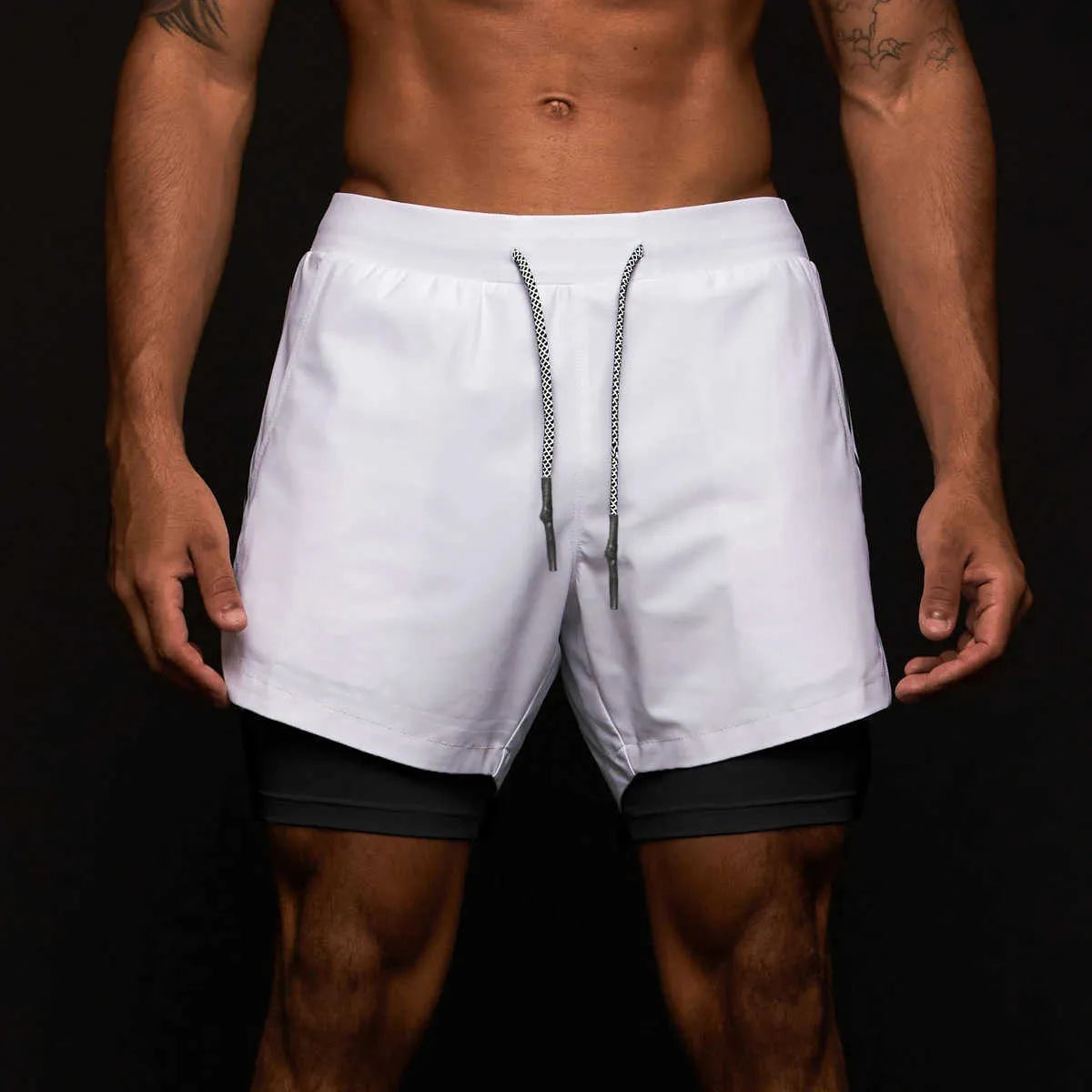 Ropa deportiva para hombre Pantalones cortos de gimnasio de verano 2 en 1 para correr de dos pisos