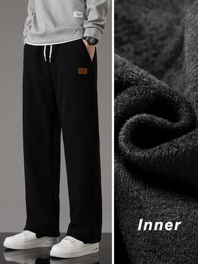 Pantalones de chándal gruesos y cálidos de invierno para hombre, pantalones holgados con cordón, pantalones térmicos de lana informales para hombre